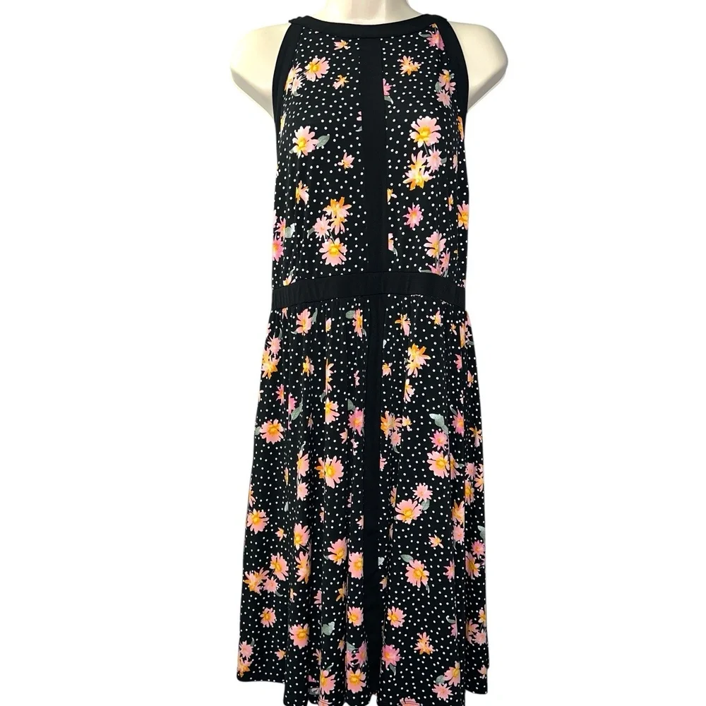 Torrid Black Floral Polka Dot Skater Dress Plus Size 2X‎ 2XL Sleeveless Keyhole - Picture 3 of 10